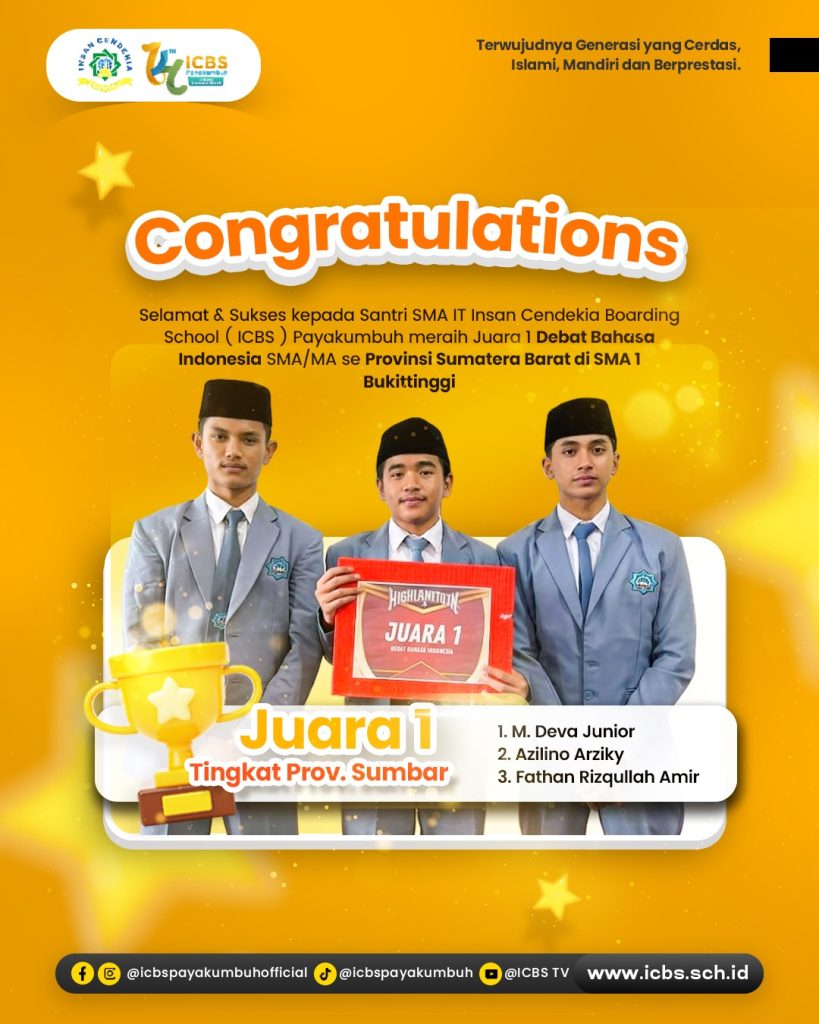 Selamat & sukses kepada tim debat ICBS yang berhasil meraih  Juara 1 Debat Bahasa Indonesia